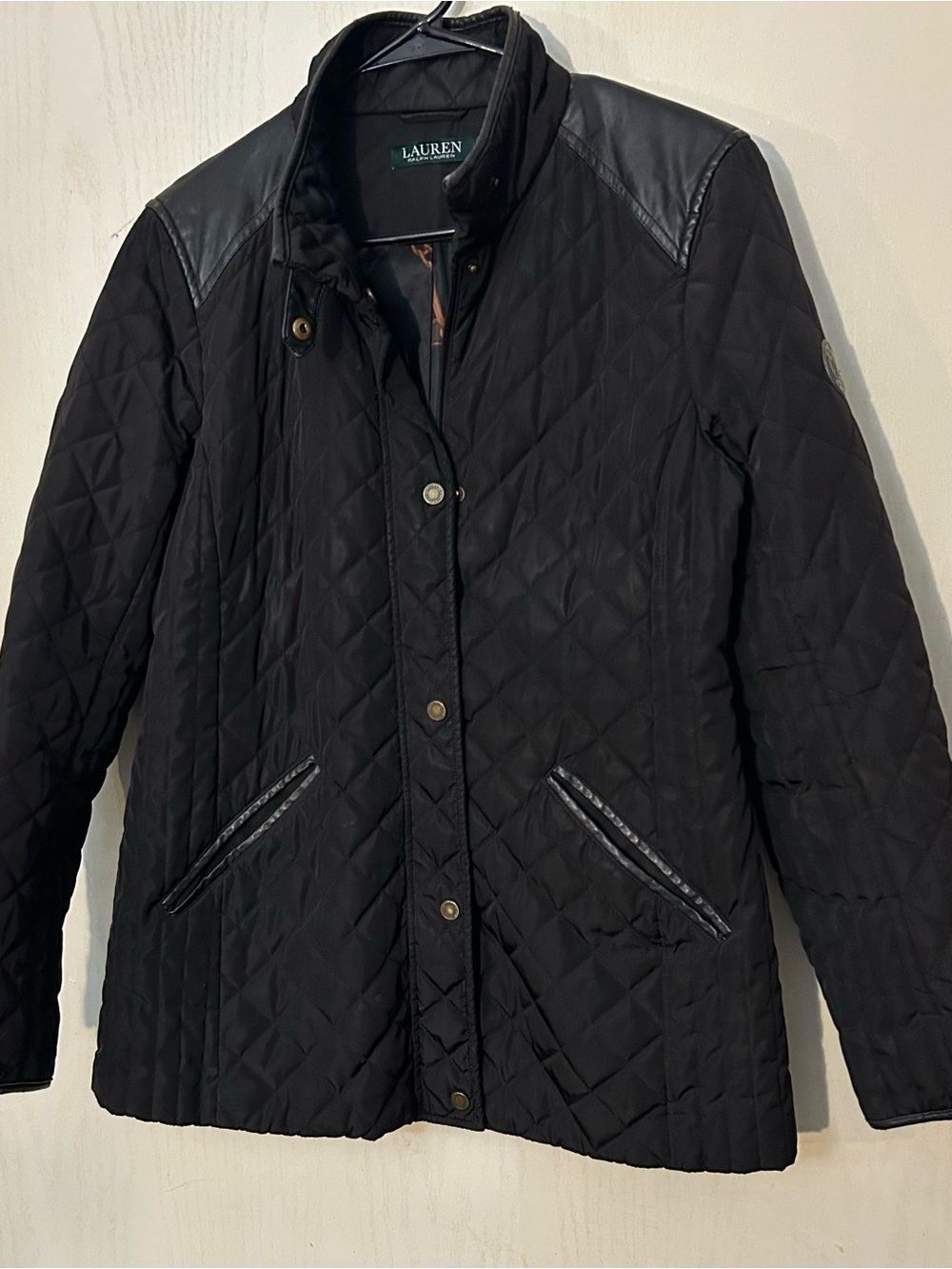 Lauren Ralph Lauren Black Quilted Jacket Women’s M Equestrian Lined Faux Leather